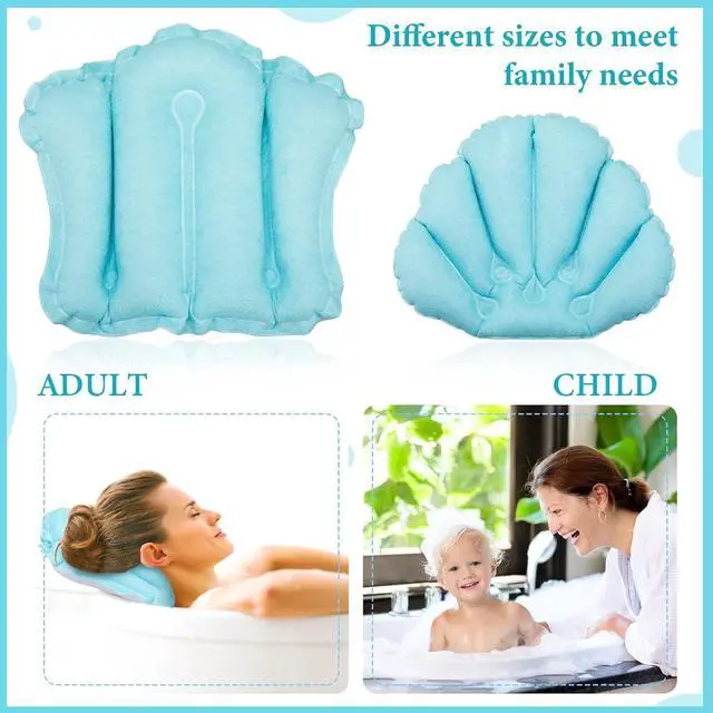 Alt view image 6 of 7 - Jetec 2 Pcs Inflatable Bath Pillow with Suction Cup Terry Cloth Covered Bath Pillow Shell Shape Bathtub Spa Pillows Comfortable Soft Cushion Neck Support Fits All Pool Bathroom Home Spa Hot Tub(Blue)