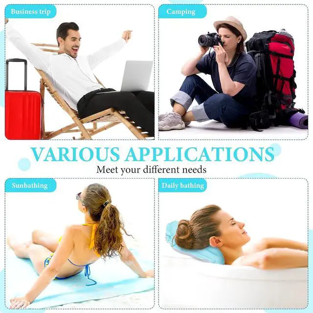 Alt view image 7 of 7 - Jetec 2 Pcs Inflatable Bath Pillow with Suction Cup Terry Cloth Covered Bath Pillow Shell Shape Bathtub Spa Pillows Comfortable Soft Cushion Neck Support Fits All Pool Bathroom Home Spa Hot Tub(Blue)