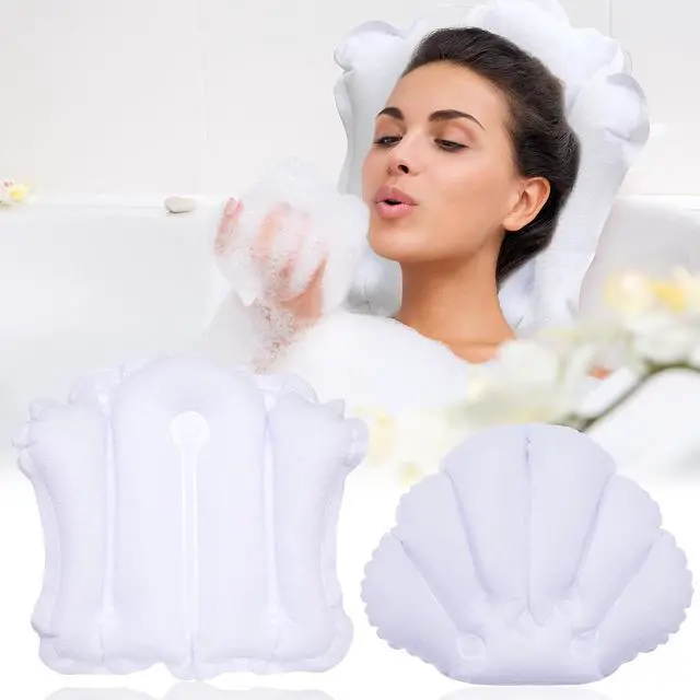 Main image of Jetec 2 Pcs Inflatable Bath Pillow with Suction Cup Terry Cloth Covered Bath Pillow Shell Shape Bathtub Spa Pillows Comfortable Soft Cushion Neck Support Fits All Pool Bathroom Home Spa Hot Tub