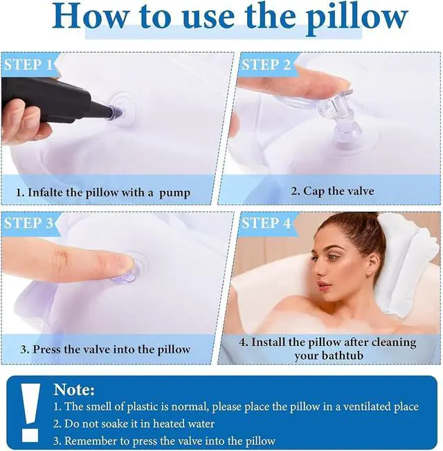 Alt view image 5 of 7 - Jetec 2 Pcs Inflatable Bath Pillow with Suction Cup Terry Cloth Covered Bath Pillow Shell Shape Bathtub Spa Pillows Comfortable Soft Cushion Neck Support Fits All Pool Bathroom Home Spa Hot Tub