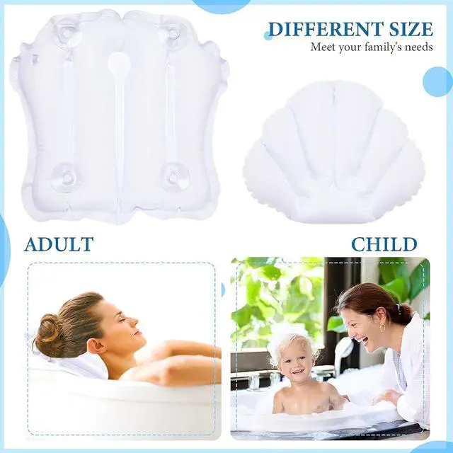 Alt view image 6 of 7 - Jetec 2 Pcs Inflatable Bath Pillow with Suction Cup Terry Cloth Covered Bath Pillow Shell Shape Bathtub Spa Pillows Comfortable Soft Cushion Neck Support Fits All Pool Bathroom Home Spa Hot Tub