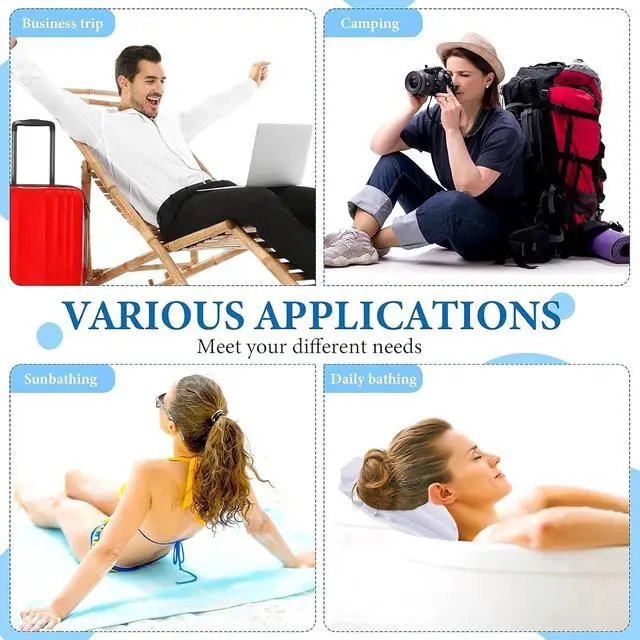 Alt view image 7 of 7 - Jetec 2 Pcs Inflatable Bath Pillow with Suction Cup Terry Cloth Covered Bath Pillow Shell Shape Bathtub Spa Pillows Comfortable Soft Cushion Neck Support Fits All Pool Bathroom Home Spa Hot Tub