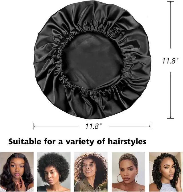 Alt view image 2 of 7 - Alnorm Satin Sleep Cap Double-Sided Adjustable Hair Bonnet for Girls Black