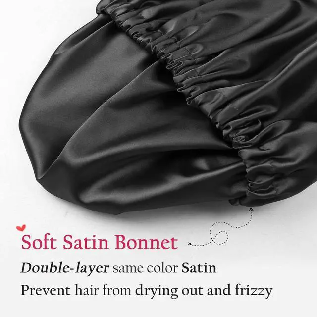 Alt view image 5 of 7 - Alnorm Satin Sleep Cap Double-Sided Adjustable Hair Bonnet for Girls Black