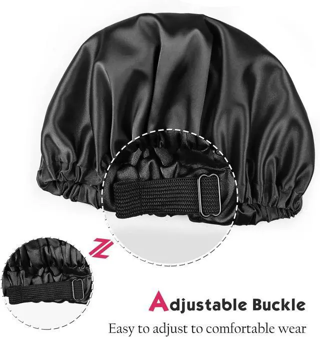 Alt view image 4 of 7 - Alnorm Satin Sleep Cap Double-Sided Adjustable Hair Bonnet for Girls Black