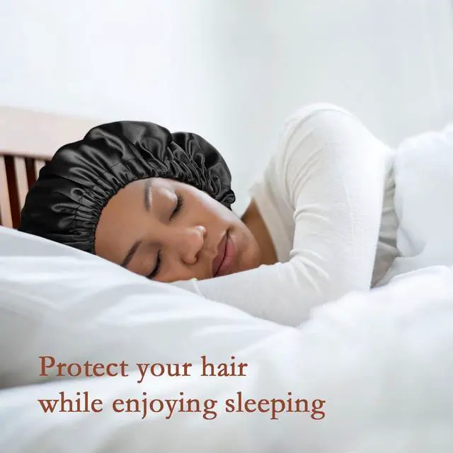 Alt view image 6 of 7 - Alnorm Satin Sleep Cap Double-Sided Adjustable Hair Bonnet for Girls Black