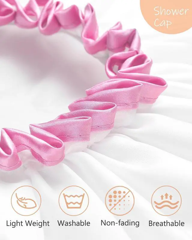 Alt view image 3 of 7 - mikimini White Shower Cap for Women Reusable Waterproof, Medium