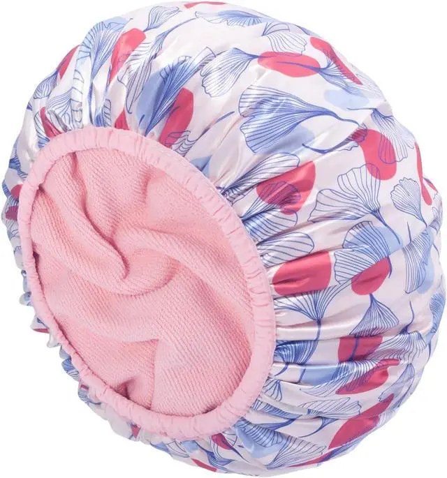 Main image of Auban Shower Cap, Shower Cap for Women Terry Cloth Lined EVA Exterior Reusable Double Layer Waterproof, Large Bath Hair Cap, Hotel Travel Essentials Accessories Cleaning Supplies (Flower)