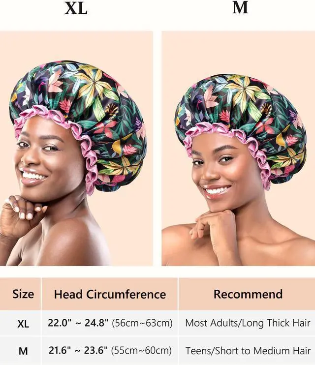 Alt view image 2 of 7 - mikimini Shower Cap for Women Long Hair Reusable, Medium, Rainforest