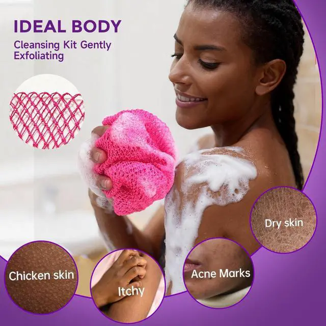 Alt view image 3 of 7 - 2 Pieces African Net Sponge Authentic, Durable Back Scrubber Washcloth for Shower, Exfoliating Net Sponge for All Skin, Bathing Accessories for Women (2 Pack (Pink and Purple))