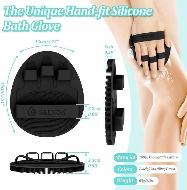 Alt view image 5 of 7 - Silicone Back Scrubber & Soft Bath Glove 2PCS, 16''- 24'' Extendable Shower Scrubber with Dual-Side Head, 360° Anti-Slip & Hand-fit Silicone Body Scrubber for Rich Foaming Deep Cleaning(Black)