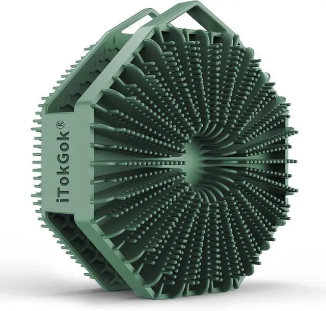 Main image of iTokGok® Premium 2-in-1 Silver-Infused Silicone Body Scrubber for Men, Double-Sided Design Body Brush Silicone Body Scrubber Exfoliating Body Brushes for All Skin, Lathers Well - Midnight Green
