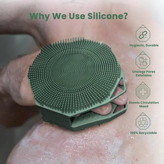 Alt view image 3 of 6 - iTokGok® Premium 2-in-1 Silver-Infused Silicone Body Scrubber for Men, Double-Sided Design Body Brush Silicone Body Scrubber Exfoliating Body Brushes for All Skin, Lathers Well - Midnight Green