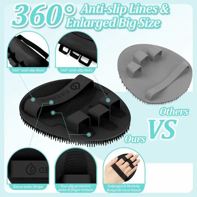 Alt view image 7 of 7 - Silicone Back Scrubber & Soft Bath Glove 2PCS, 16''- 24'' Extendable Shower Scrubber with Dual-Side Head, 360° Anti-Slip & Hand-fit Silicone Body Scrubber for Rich Foaming Deep Cleaning(Black)