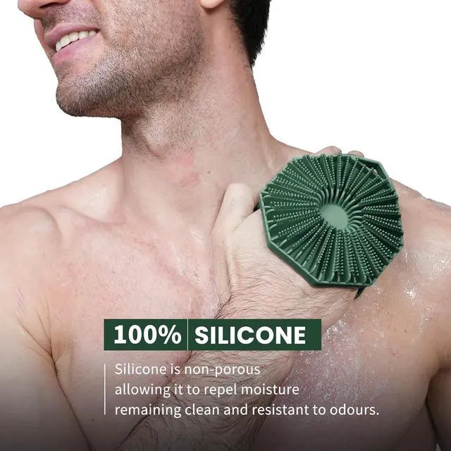 Alt view image 2 of 6 - iTokGok® Premium 2-in-1 Silver-Infused Silicone Body Scrubber for Men, Double-Sided Design Body Brush Silicone Body Scrubber Exfoliating Body Brushes for All Skin, Lathers Well - Midnight Green