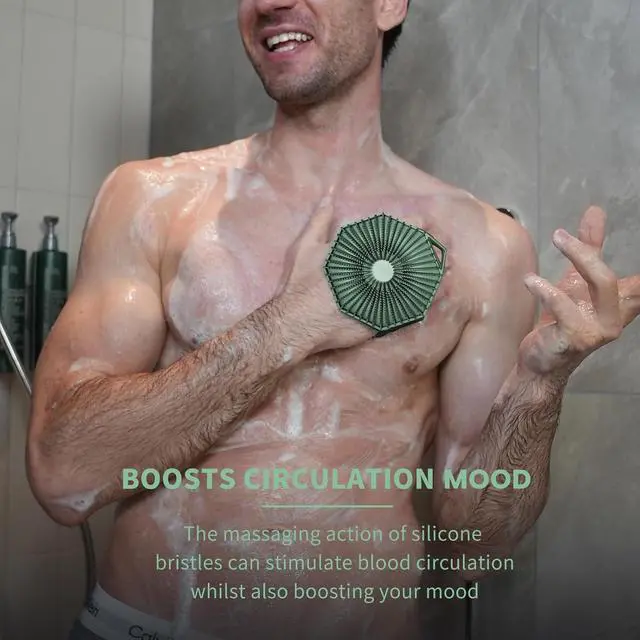Alt view image 4 of 6 - iTokGok® Premium 2-in-1 Silver-Infused Silicone Body Scrubber for Men, Double-Sided Design Body Brush Silicone Body Scrubber Exfoliating Body Brushes for All Skin, Lathers Well - Midnight Green