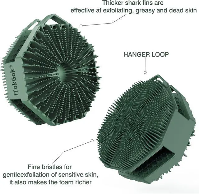 Alt view image 5 of 6 - iTokGok® Premium 2-in-1 Silver-Infused Silicone Body Scrubber for Men, Double-Sided Design Body Brush Silicone Body Scrubber Exfoliating Body Brushes for All Skin, Lathers Well - Midnight Green