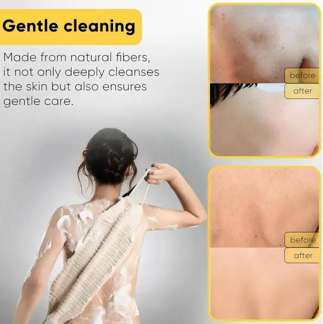 Alt view image 2 of 7 - Natural Sisal & Ramie Exfoliating Back Scrubber for Shower with Handle - Deep Cleanse Back Scrubber, Scrub Spa Tool for Glowing Skin & Whole Body Care