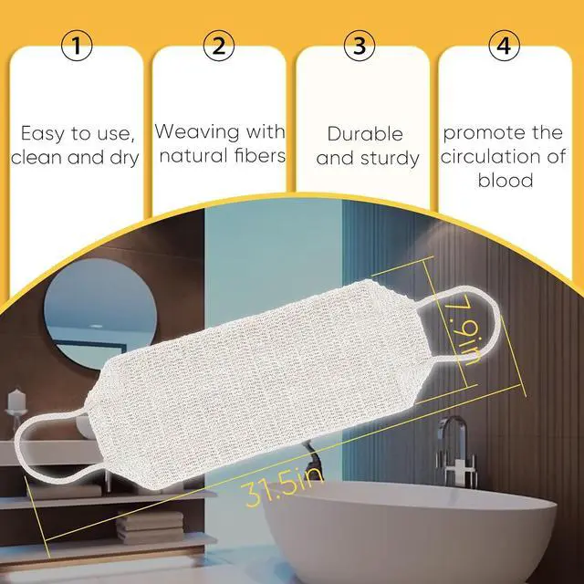 Alt view image 3 of 7 - Natural Sisal & Ramie Exfoliating Back Scrubber for Shower with Handle - Deep Cleanse Back Scrubber, Scrub Spa Tool for Glowing Skin & Whole Body Care