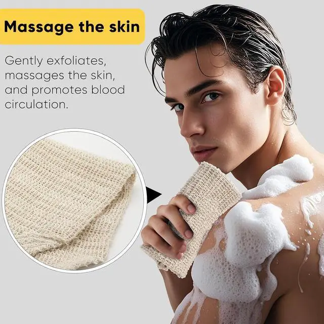 Alt view image 4 of 7 - Natural Sisal & Ramie Exfoliating Back Scrubber for Shower with Handle - Deep Cleanse Back Scrubber, Scrub Spa Tool for Glowing Skin & Whole Body Care