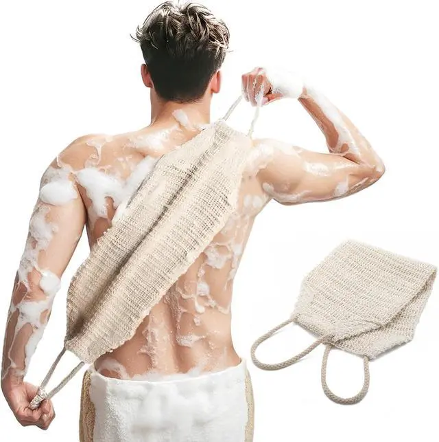 Alt view image 6 of 7 - Natural Sisal & Ramie Exfoliating Back Scrubber for Shower with Handle - Deep Cleanse Back Scrubber, Scrub Spa Tool for Glowing Skin & Whole Body Care