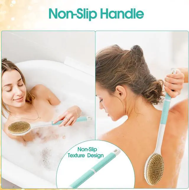 Alt view image 2 of 7 - Backski Back Scrubber Anti Slip for Shower,Back Brush Long Handle with Soft and Stiff Bristles,Body Scrubber for Bath or Dry Brush(Green)