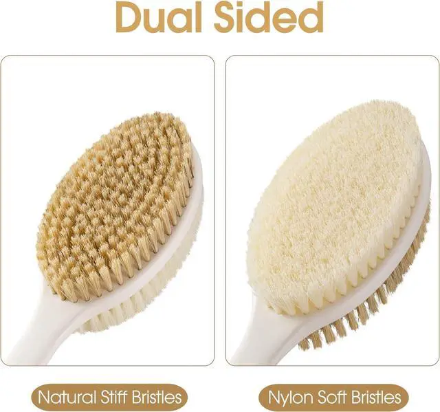 Alt view image 3 of 7 - Backski Back Scrubber Anti Slip for Shower,Back Brush Long Handle with Soft and Stiff Bristles,Body Scrubber for Bath or Dry Brush(Green)