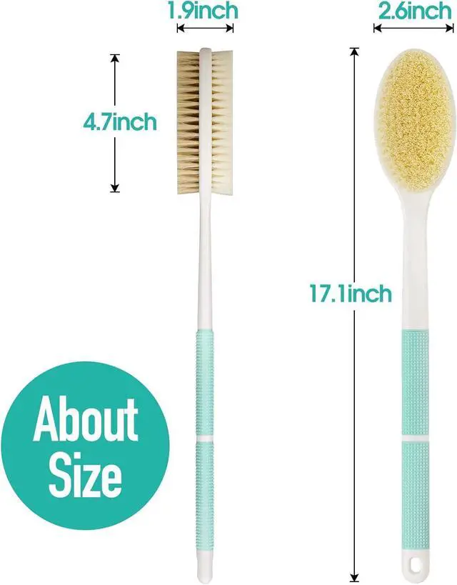 Alt view image 5 of 7 - Backski Back Scrubber Anti Slip for Shower,Back Brush Long Handle with Soft and Stiff Bristles,Body Scrubber for Bath or Dry Brush(Green)