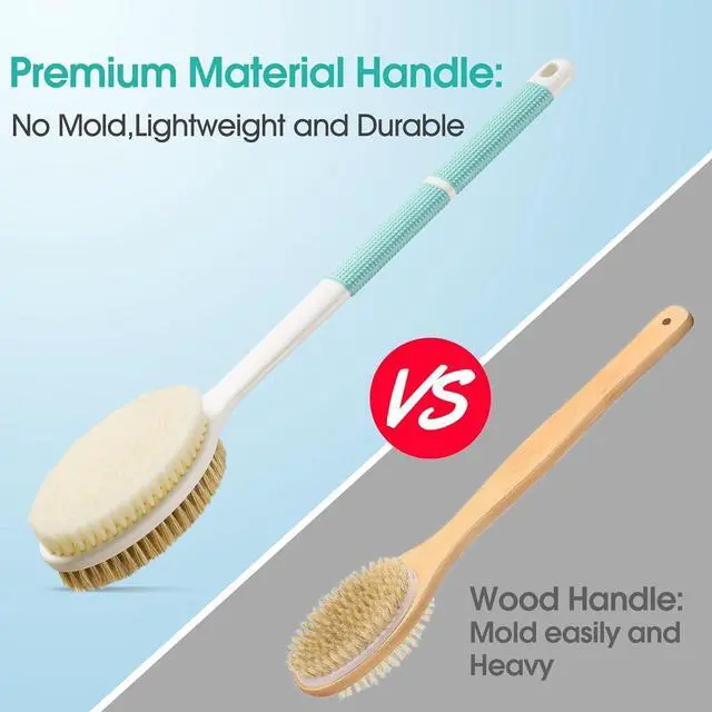 Alt view image 4 of 7 - Backski Back Scrubber Anti Slip for Shower,Back Brush Long Handle with Soft and Stiff Bristles,Body Scrubber for Bath or Dry Brush(Green)