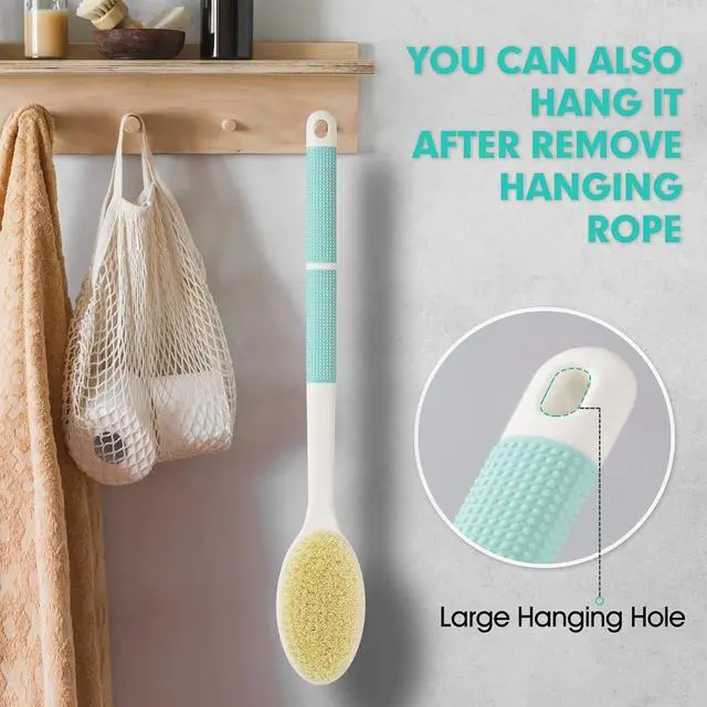 Alt view image 7 of 7 - Backski Back Scrubber Anti Slip for Shower,Back Brush Long Handle with Soft and Stiff Bristles,Body Scrubber for Bath or Dry Brush(Green)
