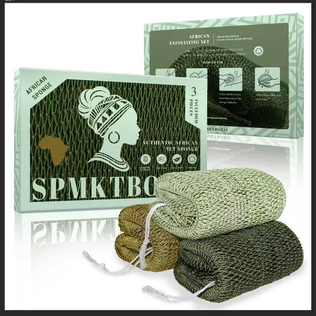 Main image of SPMKTBOZAI 3 Pack African Net Sponge Authentic, Exfoliating Body Scrubber
