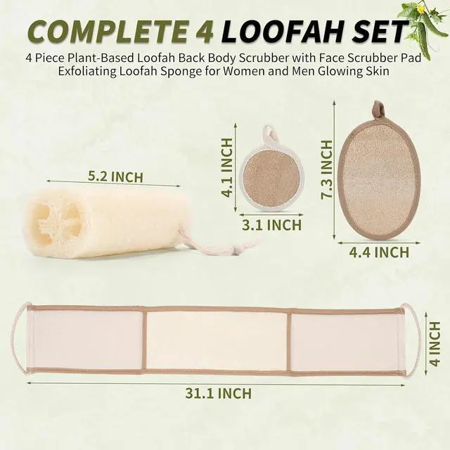 Alt view image 2 of 7 - DEBETOOL 4-Piece Natural Loofah Back Scrubber with Face Scrubber Pad