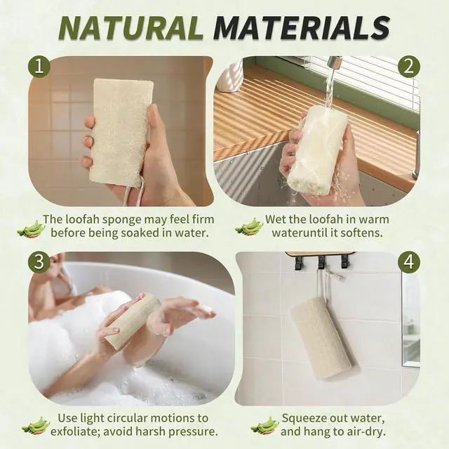 Alt view image 3 of 7 - DEBETOOL 4-Piece Natural Loofah Back Scrubber with Face Scrubber Pad