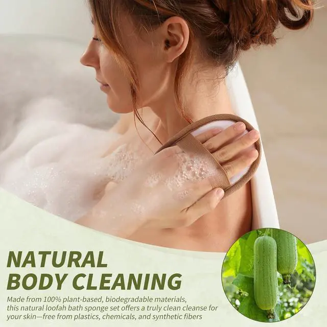 Alt view image 7 of 7 - DEBETOOL 4-Piece Natural Loofah Back Scrubber with Face Scrubber Pad