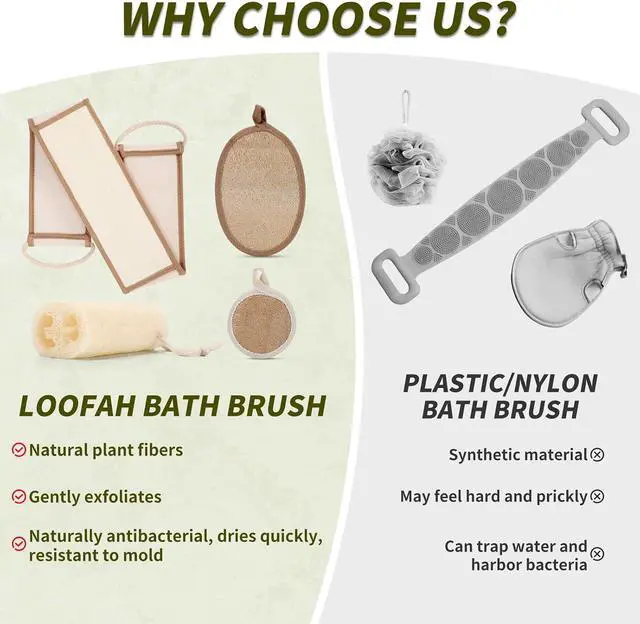 Alt view image 5 of 7 - DEBETOOL 4-Piece Natural Loofah Back Scrubber with Face Scrubber Pad