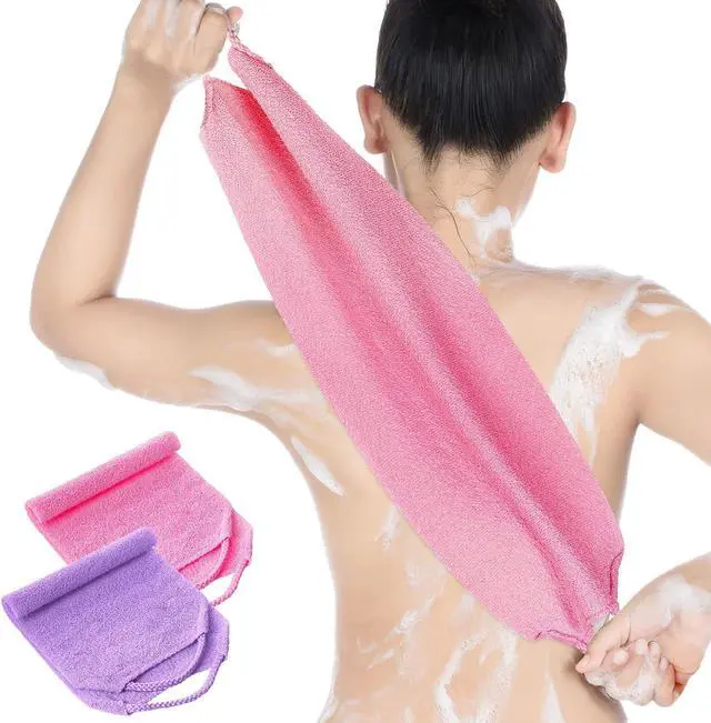 Main image of 2 Pcs Exfoliating Shower Back Scrubber with Handles for Women, Pink,Purple