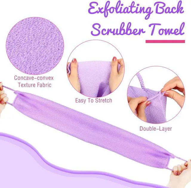 Alt view image 3 of 7 - 2 Pcs Exfoliating Shower Back Scrubber with Handles for Women, Pink,Purple