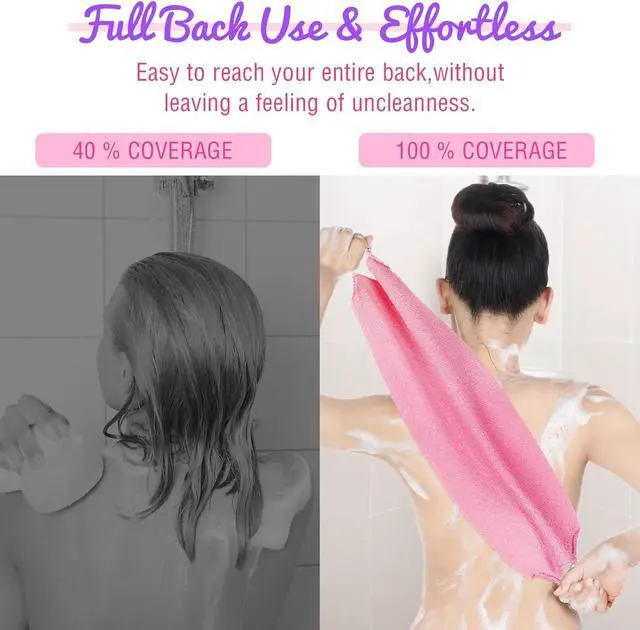 Alt view image 5 of 7 - 2 Pcs Exfoliating Shower Back Scrubber with Handles for Women, Pink,Purple