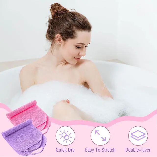 Alt view image 6 of 7 - 2 Pcs Exfoliating Shower Back Scrubber with Handles for Women, Pink,Purple