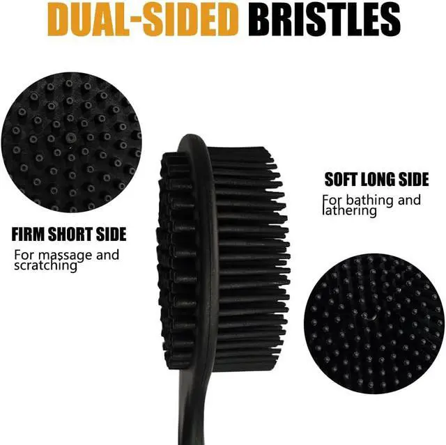 Alt view image 2 of 6 - Silicone Back Scrubber for Shower Body Brush with Long Handle Double Sided Bath Exfoliating Massage Brushes Men Women (Black)