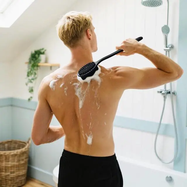 Alt view image 6 of 6 - Silicone Back Scrubber for Shower Body Brush with Long Handle Double Sided Bath Exfoliating Massage Brushes Men Women (Black)