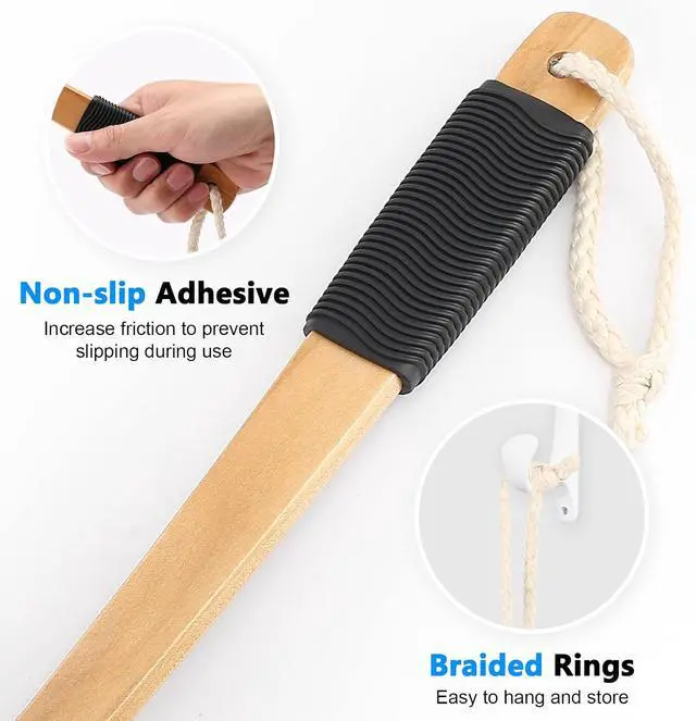 Alt view image 4 of 7 - FORENEE Black Loofah on a Stick, PE Mesh Back Scrubber with Wood Handle