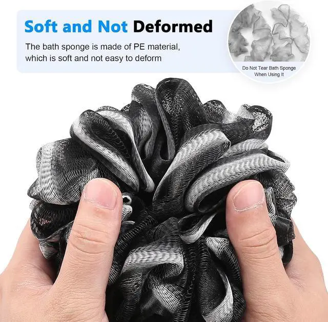Alt view image 3 of 7 - FORENEE Black Loofah on a Stick, PE Mesh Back Scrubber with Wood Handle