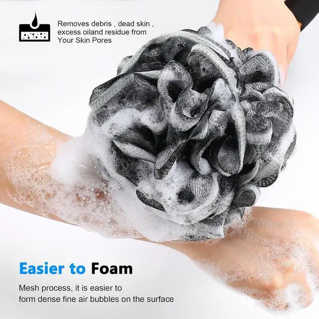 Alt view image 5 of 7 - FORENEE Black Loofah on a Stick, PE Mesh Back Scrubber with Wood Handle