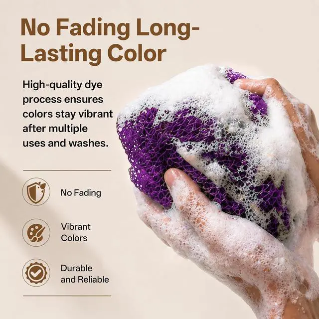 Alt view image 2 of 7 - African Net Sponge for Shower, 2PCS Exfoliating Shower Sponge with Waterproof Travel Bag, Quick-Drying African Wash Cloth for Deep Cleansing & Smooth Skin (Deep Purple & Lavender Purple)