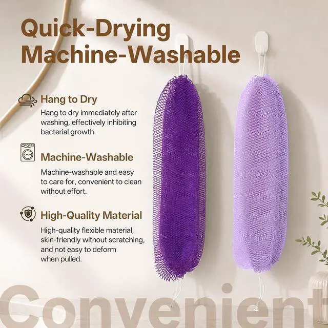 Alt view image 7 of 7 - African Net Sponge for Shower, 2PCS Exfoliating Shower Sponge with Waterproof Travel Bag, Quick-Drying African Wash Cloth for Deep Cleansing & Smooth Skin (Deep Purple & Lavender Purple)