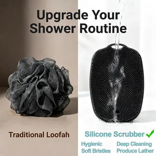 Alt view image 3 of 7 - Soft Silicone Body Scrubber, Gentle Like a Hand Exfoliating Your Skin and Build Up Lather Easily, Back Large Suction Cup Easy to Store, Long-Lasting & Deep Clean (Black)