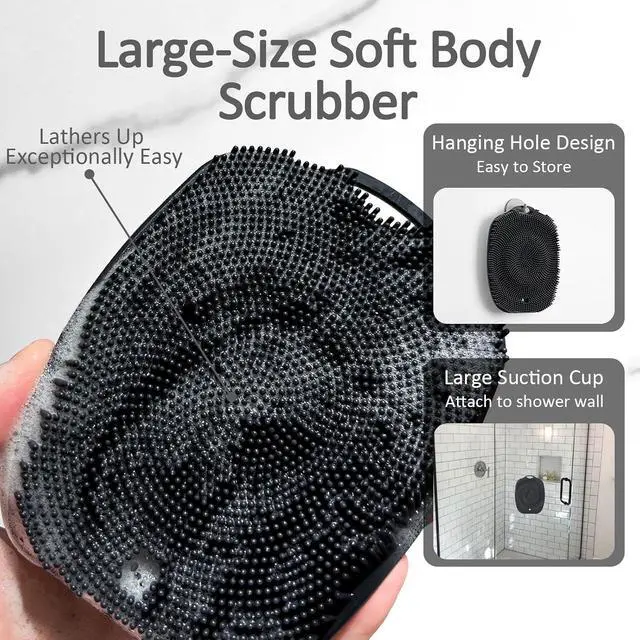 Alt view image 4 of 7 - Soft Silicone Body Scrubber, Gentle Like a Hand Exfoliating Your Skin and Build Up Lather Easily, Back Large Suction Cup Easy to Store, Long-Lasting & Deep Clean (Black)