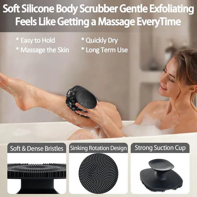 Alt view image 6 of 7 - Soft Silicone Body Scrubber, Gentle Like a Hand Exfoliating Your Skin and Build Up Lather Easily, Back Large Suction Cup Easy to Store, Long-Lasting & Deep Clean (Black)