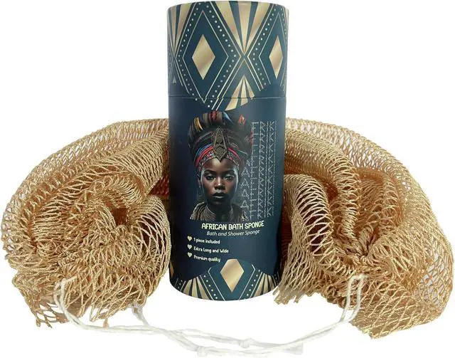 Main image of African Net Sponge, Premium Authentic Exfoliating Body Scrubber, Extra Long Stretch Bath Sponge for Shower, Deep Exfoliating Washcloth for Smooth Skin, 1 Pack (Champagne Gold)